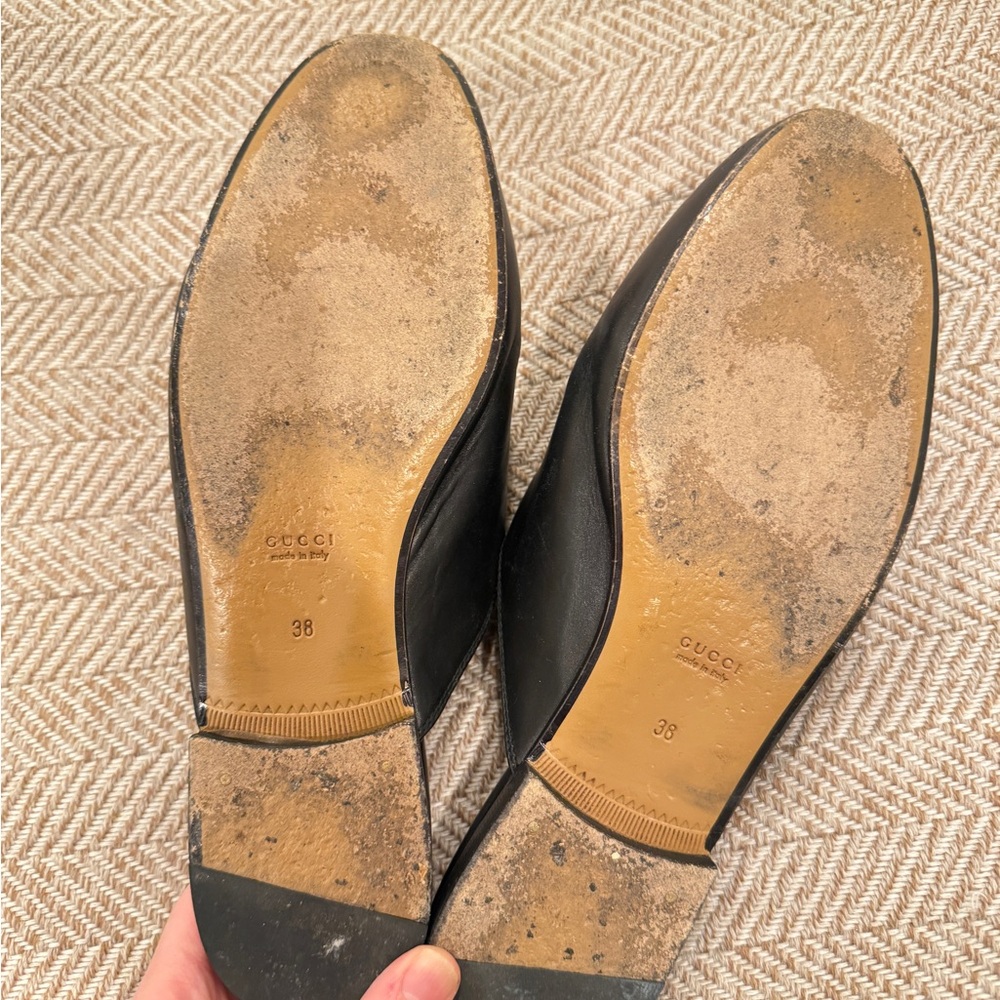 Gucci Black Leather Mules with Gold Detail - Picture 10 of 12